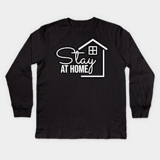 stay at home text with a home icon Kids Long Sleeve T-Shirt